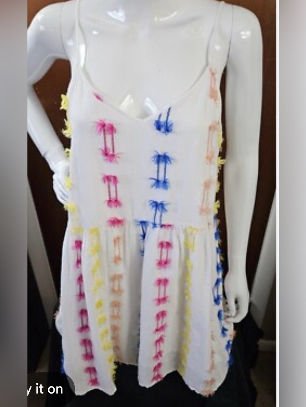 White Sundress with Multicolor Tassel Stripes - Lou and Grey- Large